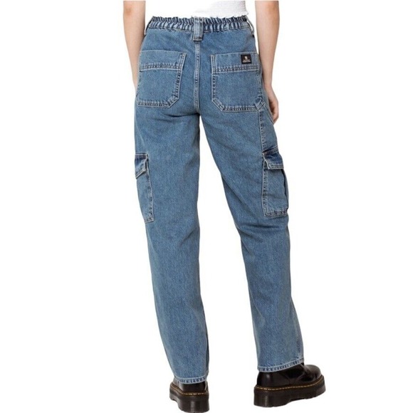 BDG Urban Outfitters Cargo Skate Jeans Women Sz 27 Blue Elastic Waist Wide Leg - Picture 6 of 16